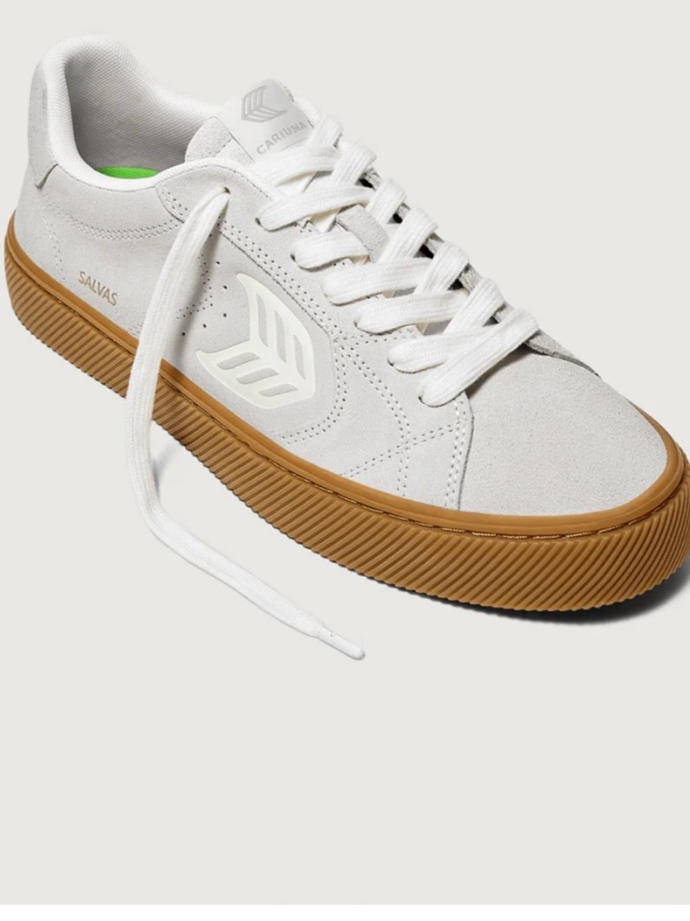 Carbon38 Salvas Suede White Suede Low-Top Sneaker with Gum Sole Size W5.5/M 4